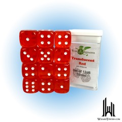 SET OF 12D6 PIPS DICE: TRANSLUCENT RED/WHITE 18MM